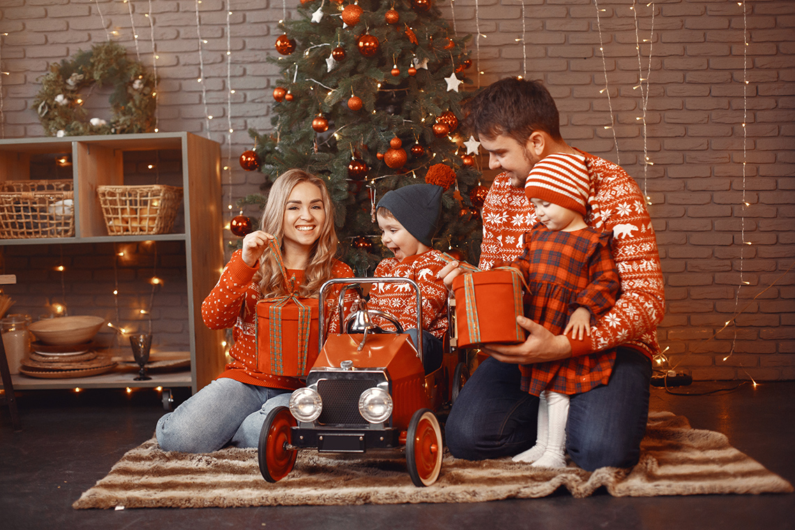 Family with little daughter at home