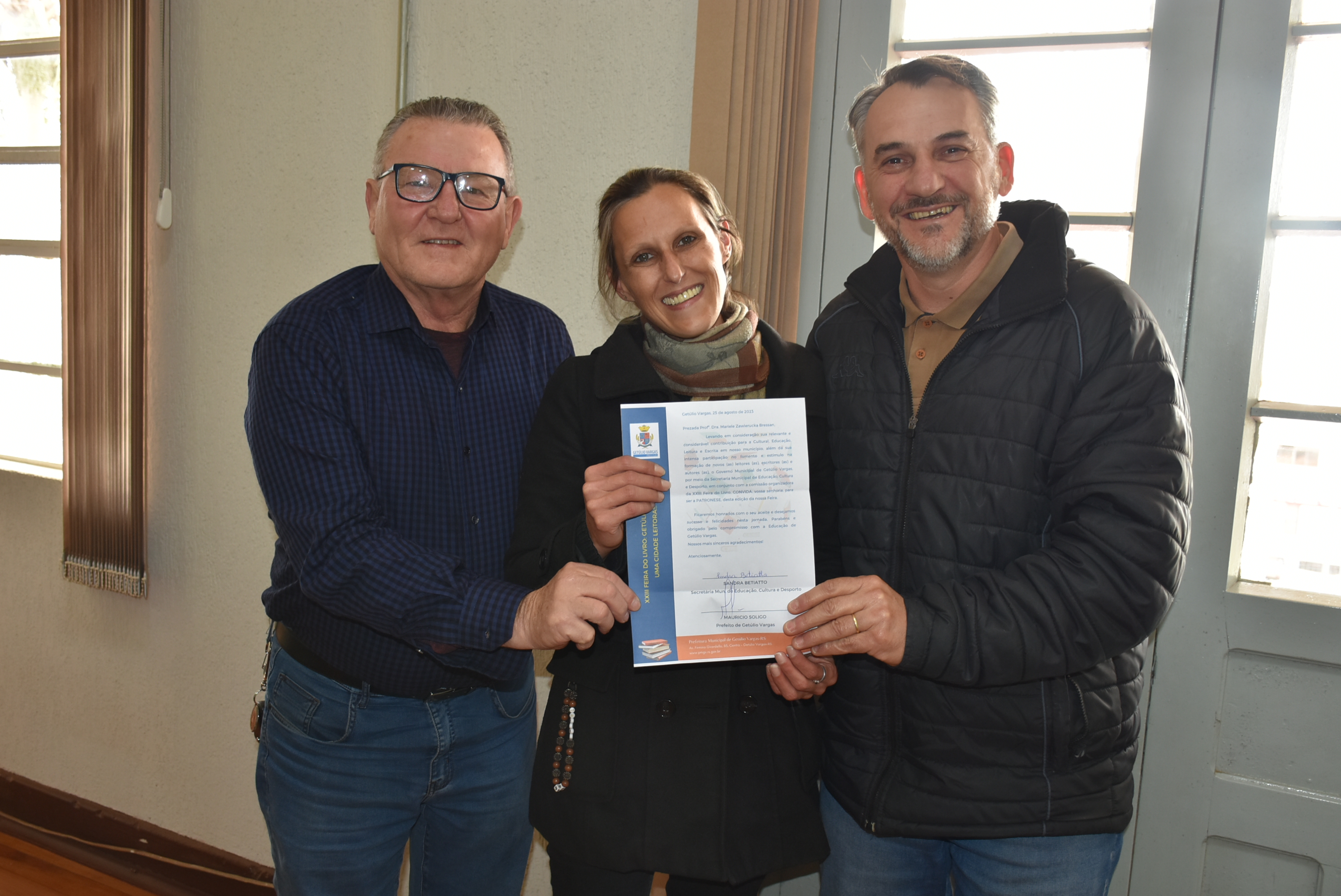 Vice-prefeito Elgido Pasa, Patrona Mariele Bressan e prefeito Mauricio Soligo