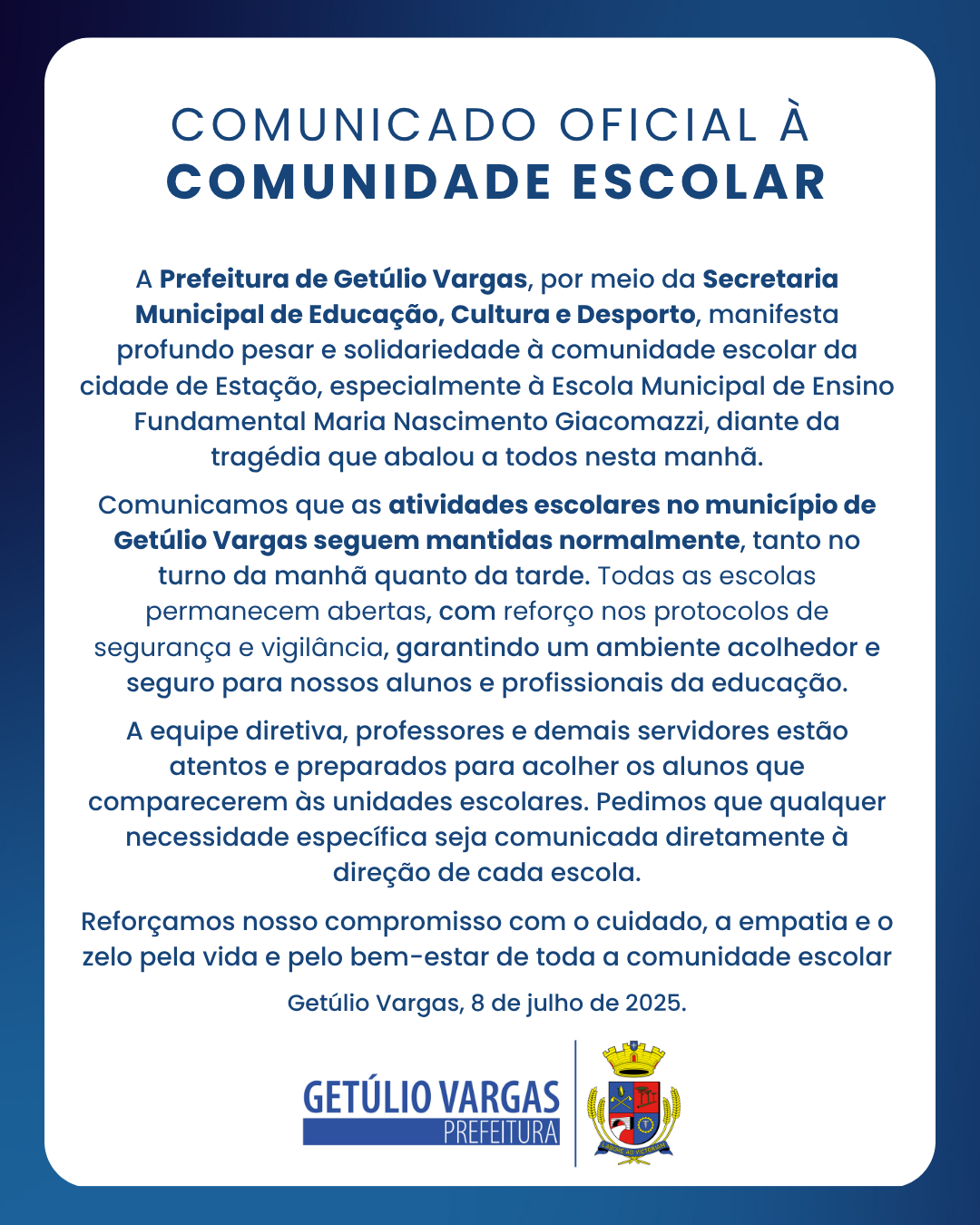 Comunicado à comunidade escolar