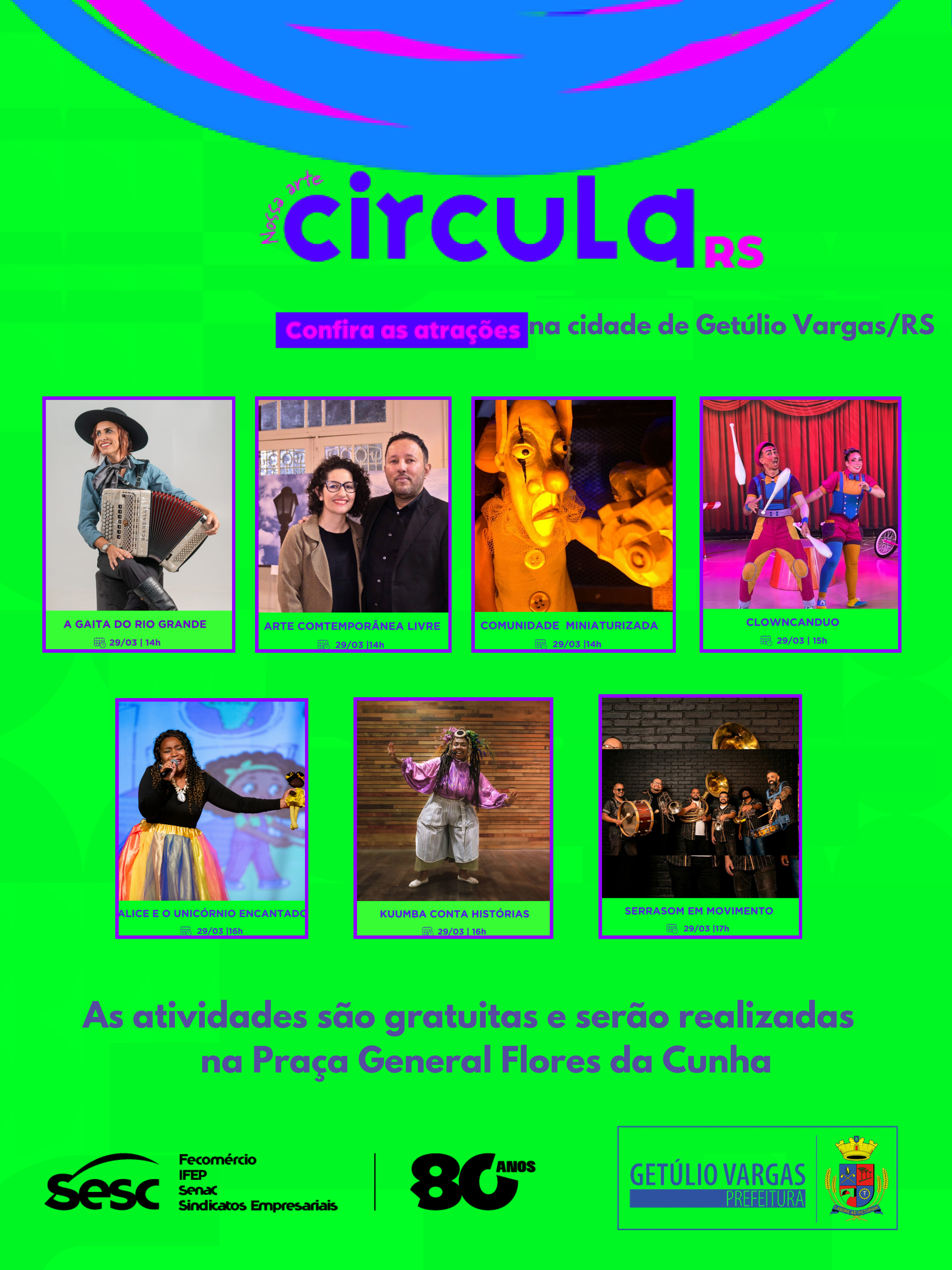 Nossa Arte Circula 2026 levará música, teatro, circo e cultura para Getúlio Vargas